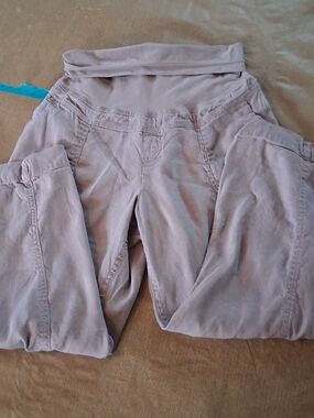 A Pea In The Pod Maternity Linen Rayon Crop Pants With Button Cuff Roll L